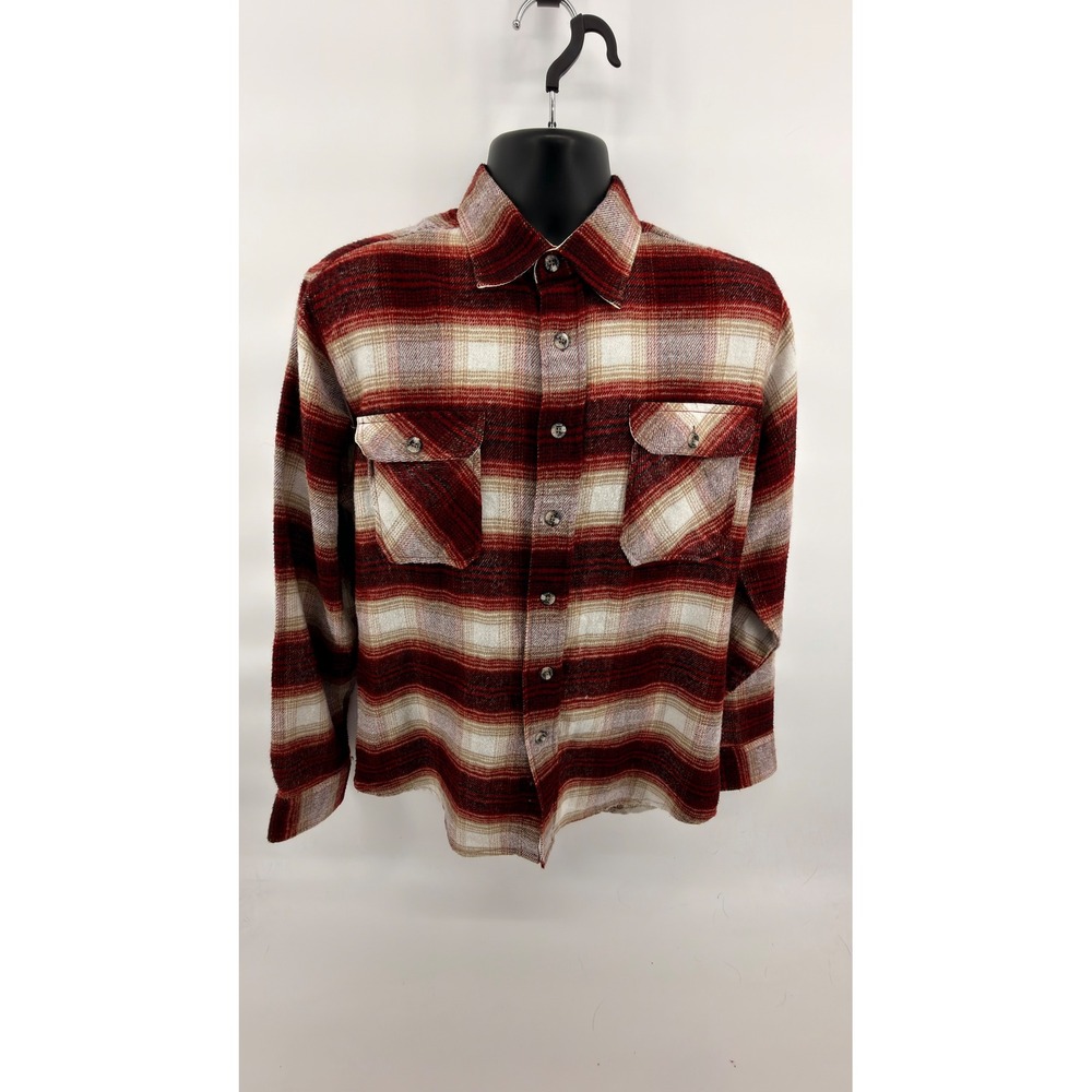 Vintage Gil D'Auray‎ Plaid Shirt Mens Large Red Brown Grunge Overshirt